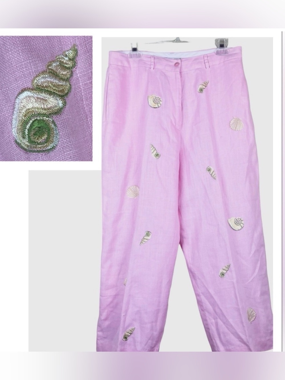 Embroidered Shell Wide-Leg Pants in Pink